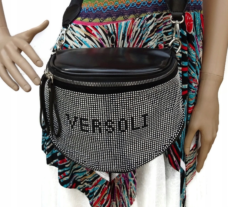 

Torebka nerka saszetka skóra czarna sreb. diamenty