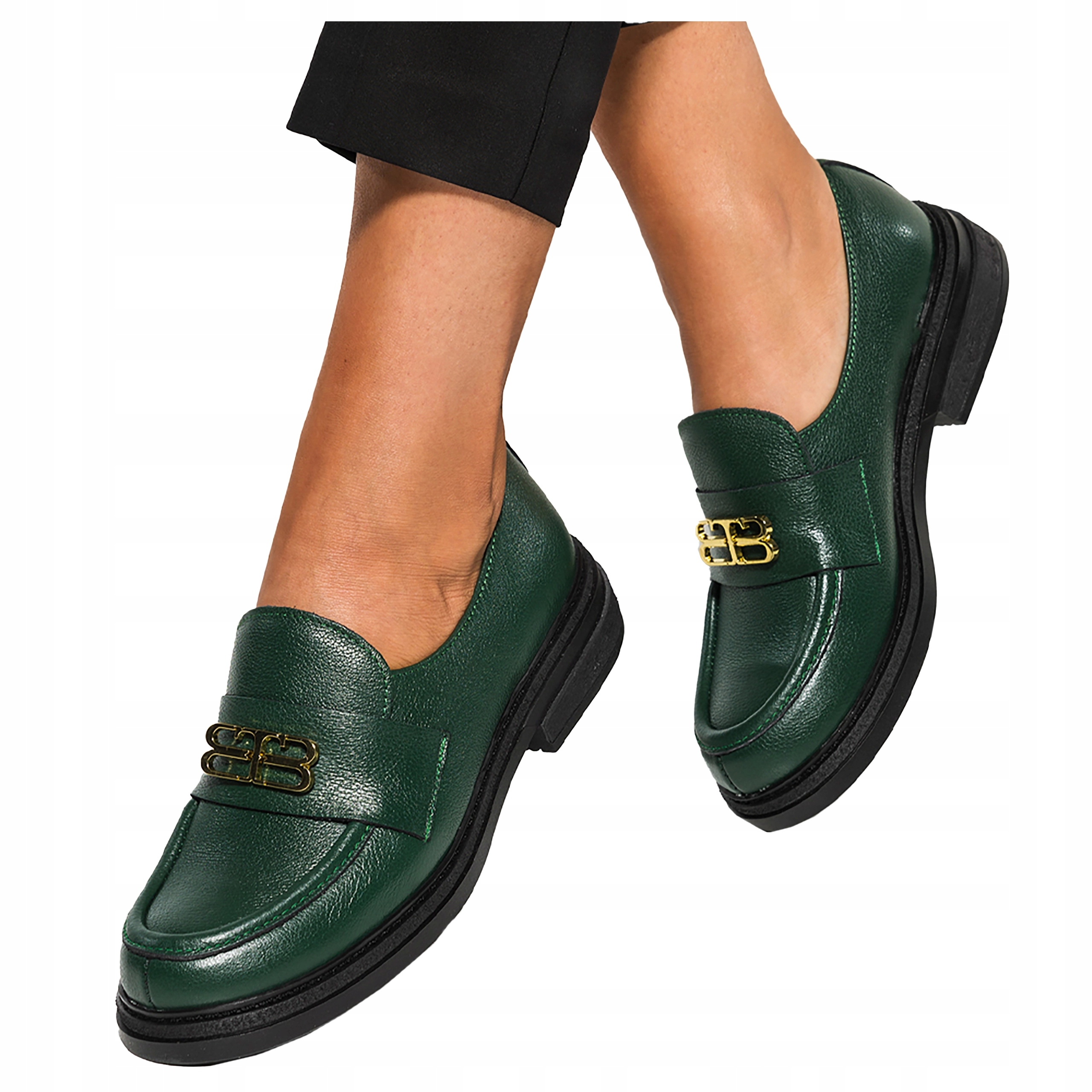 Zelené Kožené Mokasíny Dámské Nazouvací Polobotky Polský Výrobek vel. 36