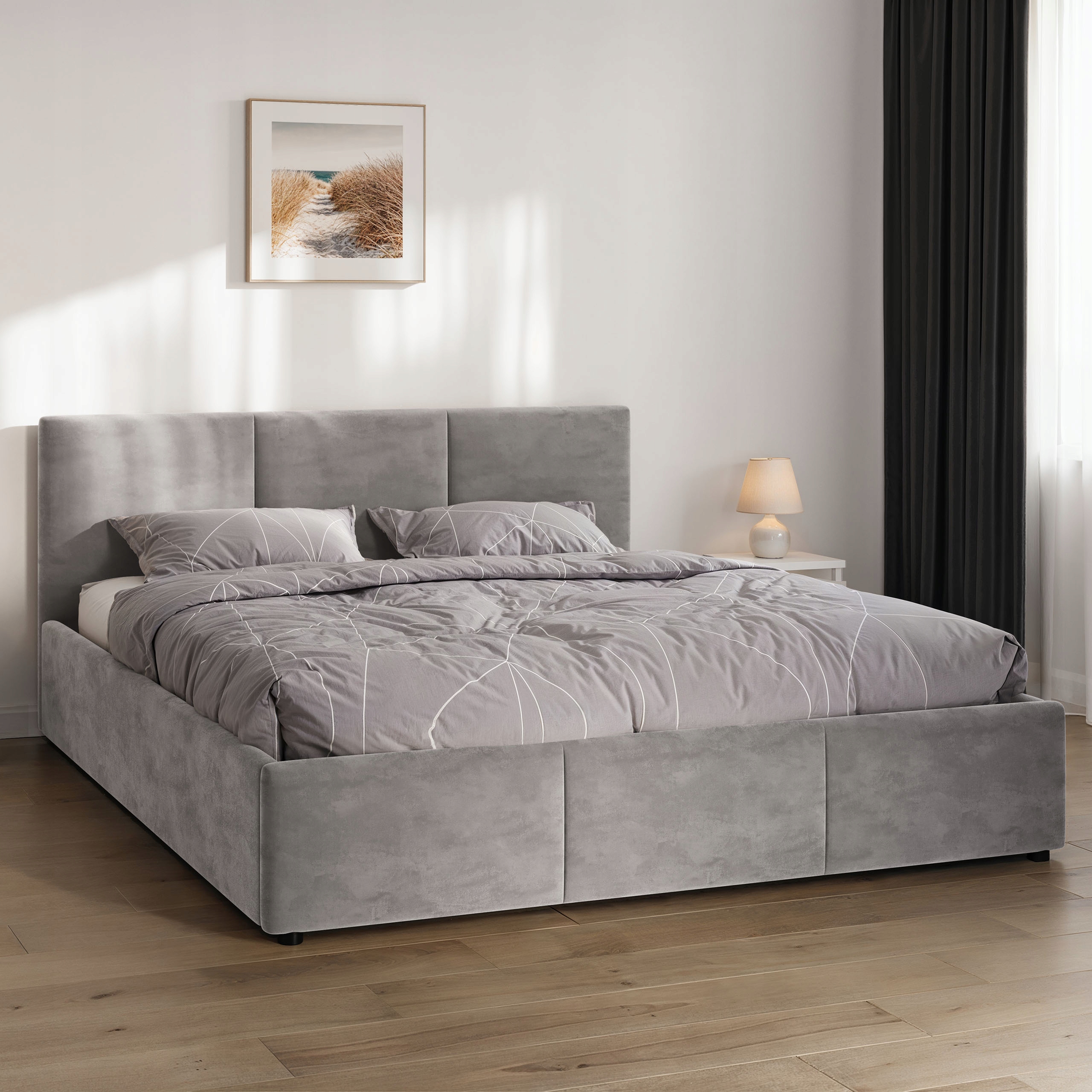 Lůžko 160x200 Nela velur šedé rošt, kontejner, dodání 1-2 dní