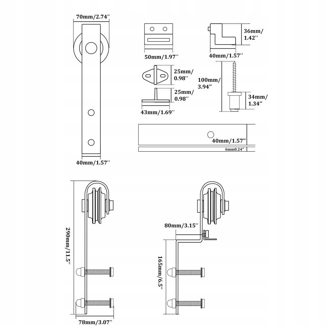 System drzwi przesuwnych naprzemienny bypass, 3 m Długość prowadnicy 3 m