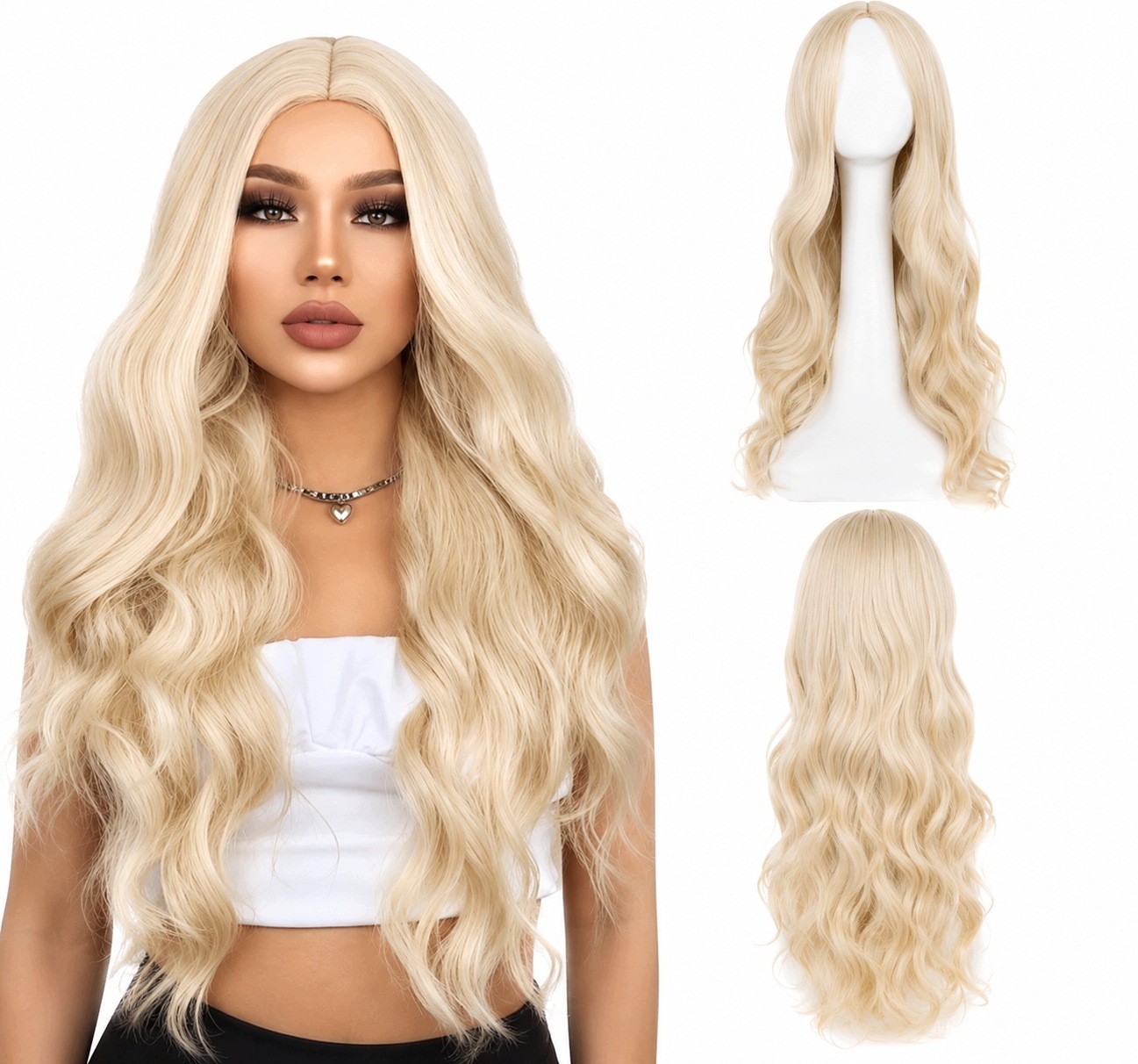 Dlouhá vlnitá paruka Blond 60 cm 22# Saiiurv