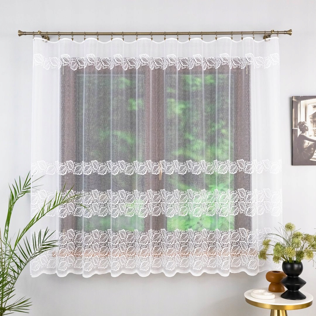 Záclona S Rostlinným Vzorem, Vodorovné Pruhy Vzoru 450 Šířka X 165 Výška