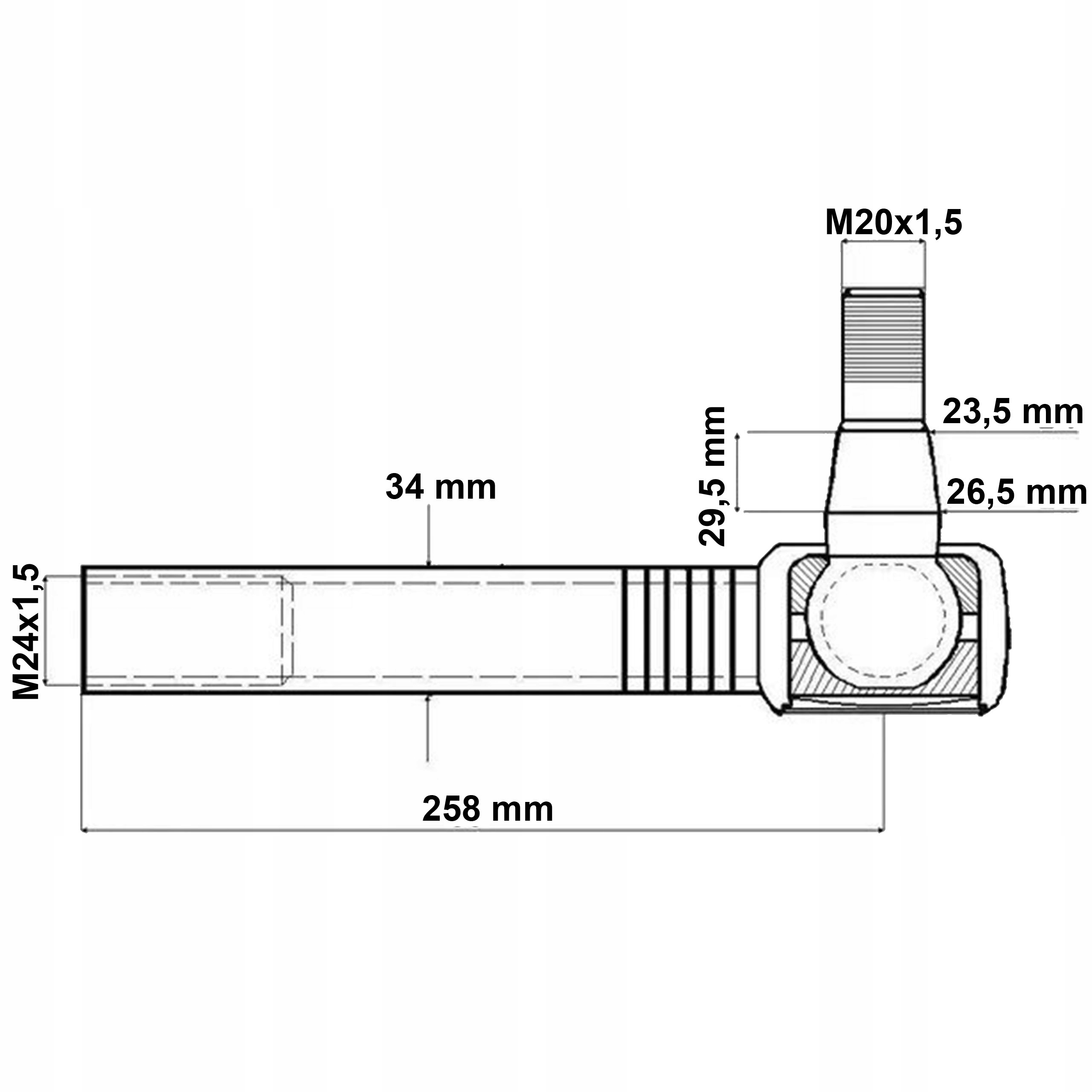 Końcówka drążka Renault Ares 6000103324 M24x1,5 Waga produktu z opakowaniem jednostkowym 2.7 kg