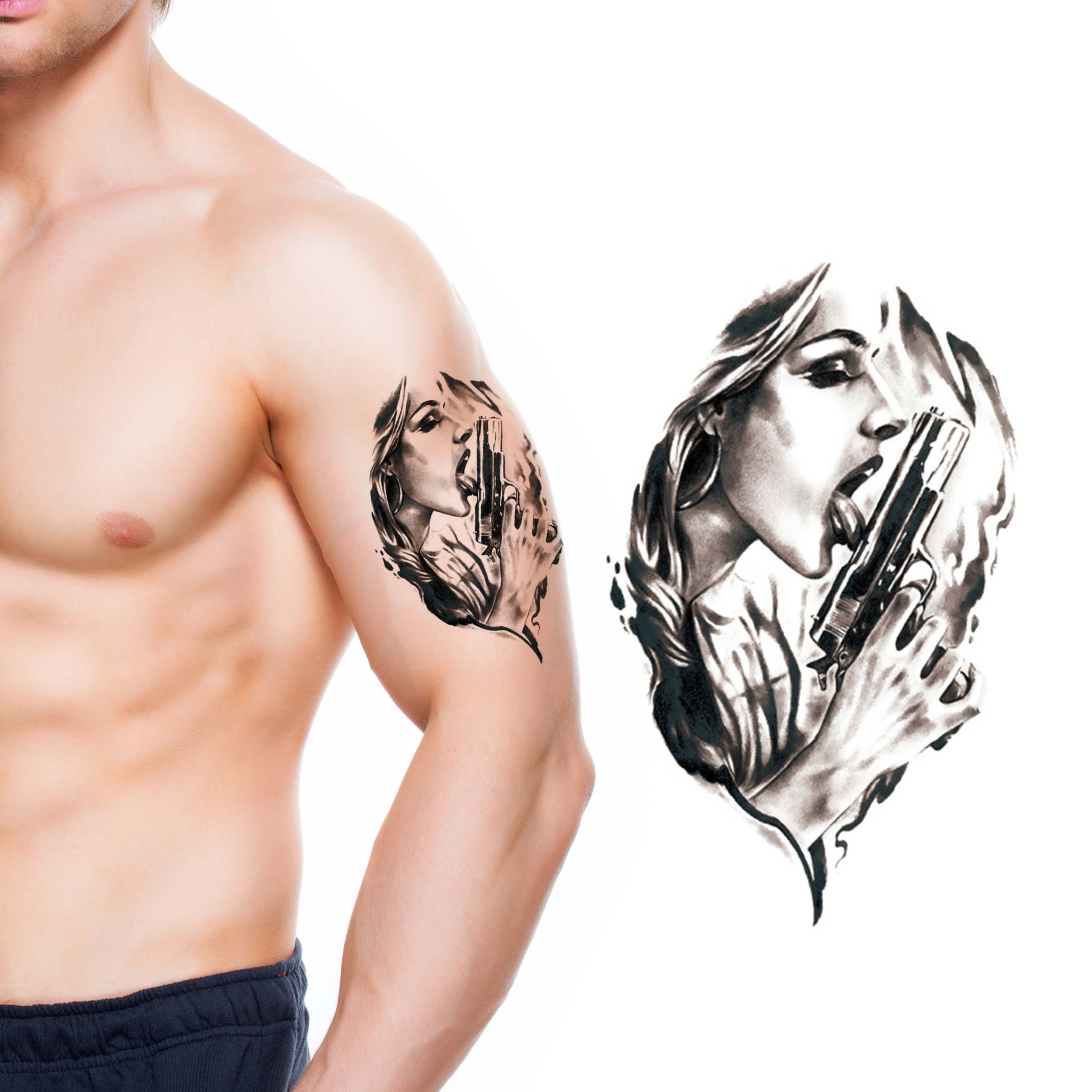 TATUAŻ ZMYWALNY TYMCZASOWY KOBIETA PISTOLET