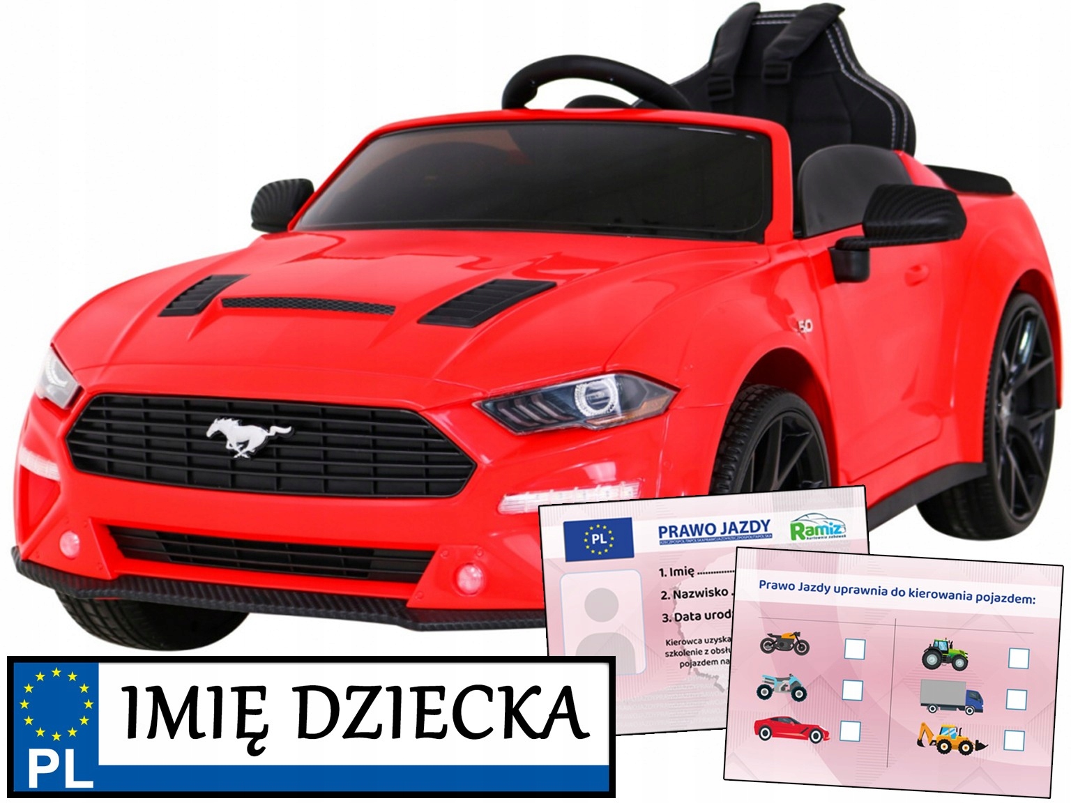 Ford Mustang Gt samochodzik elektryczny dla dzieci Pasy Pilot Sportowy Look