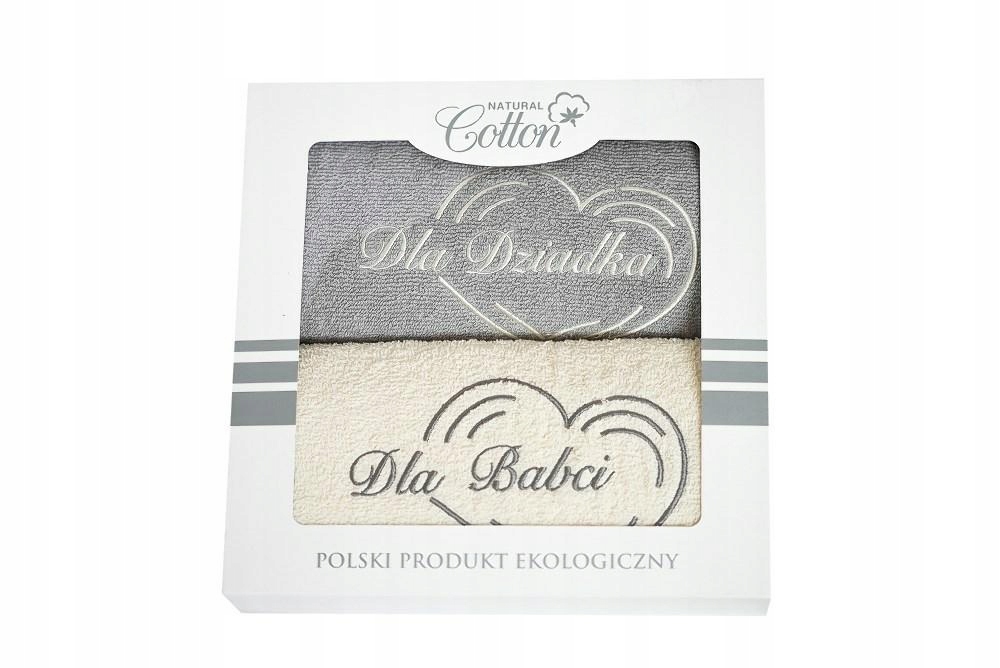 PREZENT DLA BABCI I DZIADKA RĘCZNIKI KOMPLET 2x50x100 KREMOWY SZARY
