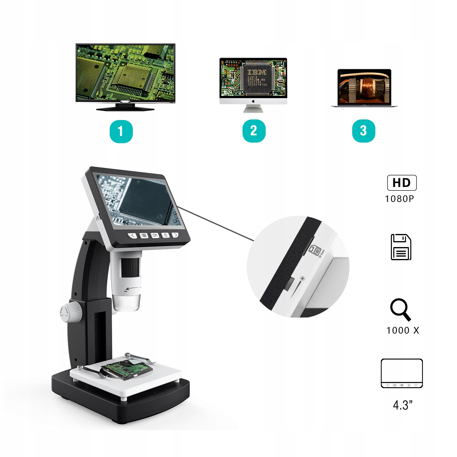Mikroskop cyfrowy 1000x wyświetlacz LCD IPS 1080P Model 306