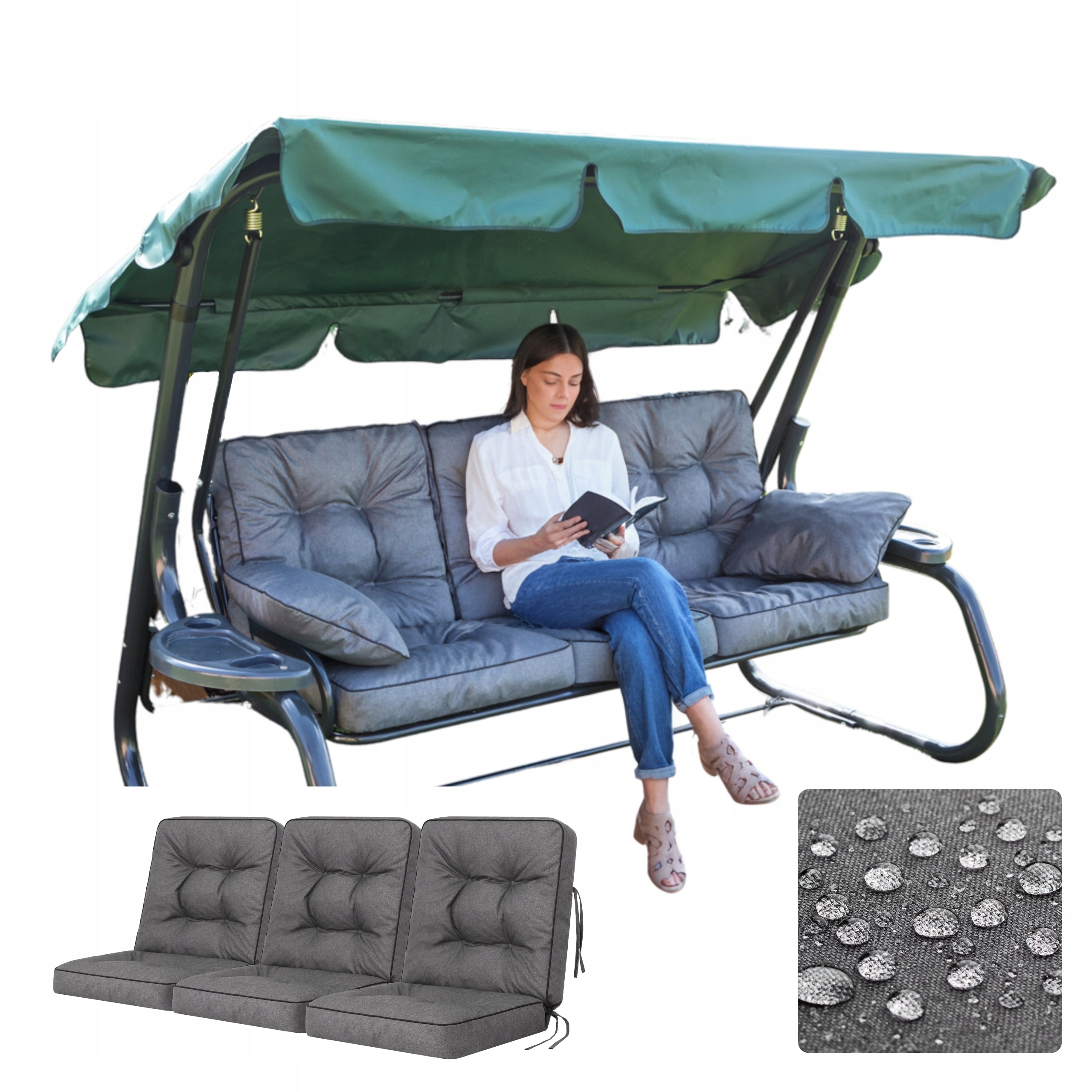 Vankúš na hojdačku, záhradnú lavičku Sada 3 ks Vodotesný proti Uv žiareniu 180 cm