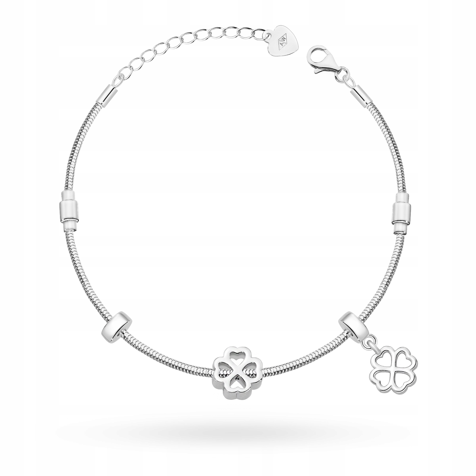 Stříbrný Náramek Charms Dámský ryzost 925 Jetelové Lístky Květiny Krabička