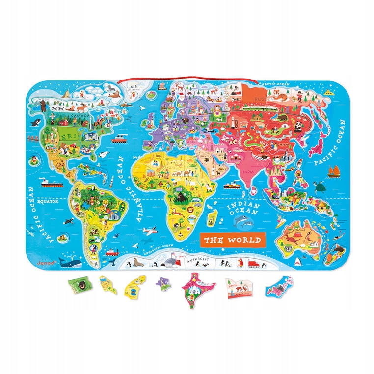 JANOD PUZZLE MAGNETYCZNE EDUKACYJNE MAPA ŚWIATA 7+ Wiek dziecka 18 m +