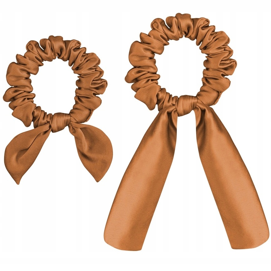 100% Hedvábí 2x Hedvábná gumička s stužkou na vlasy Frotka Li Copper Hnědá
