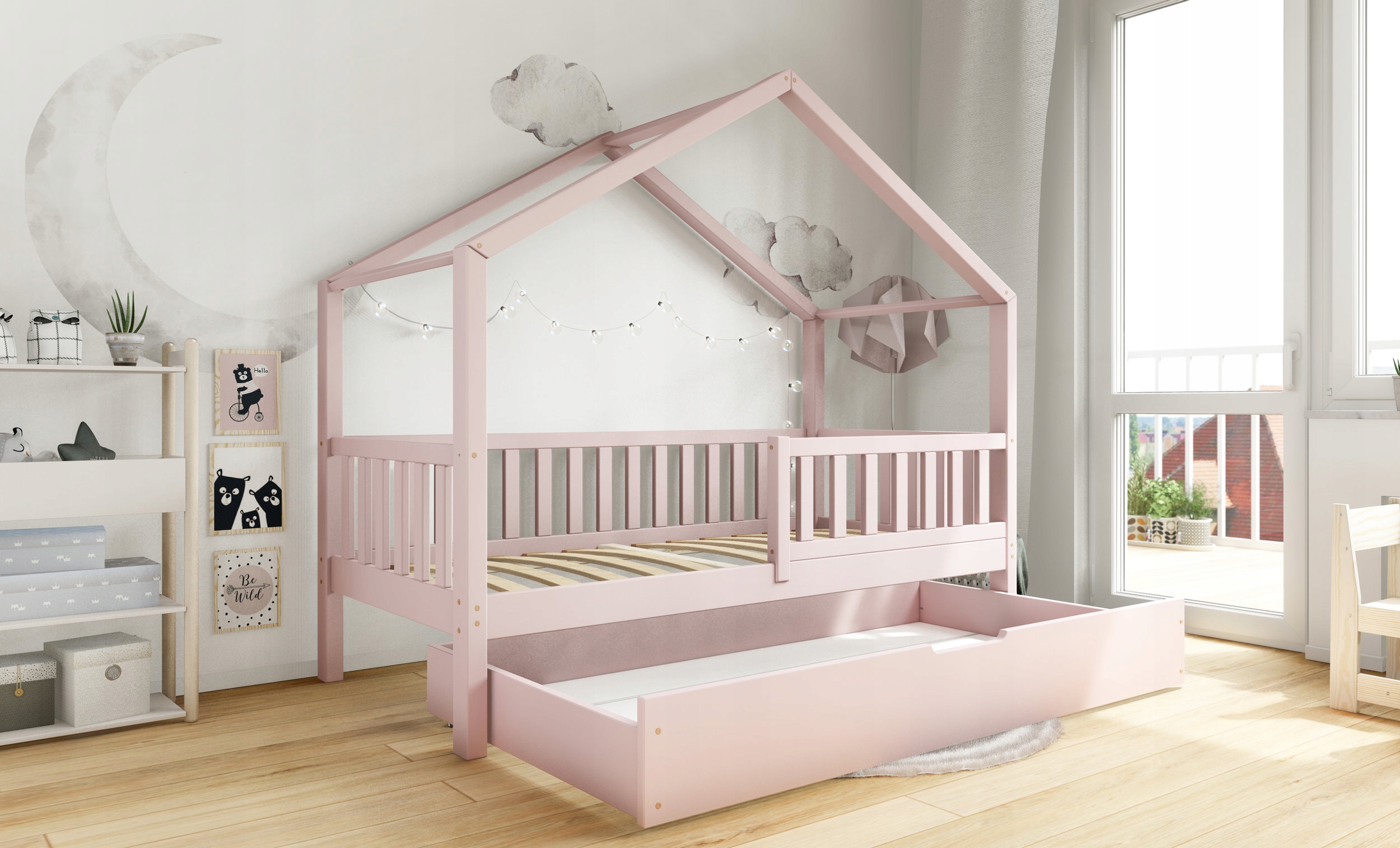 Łóżko dziecięce DOMI BIS różowe + szuflada 100x200 Marka Beddy