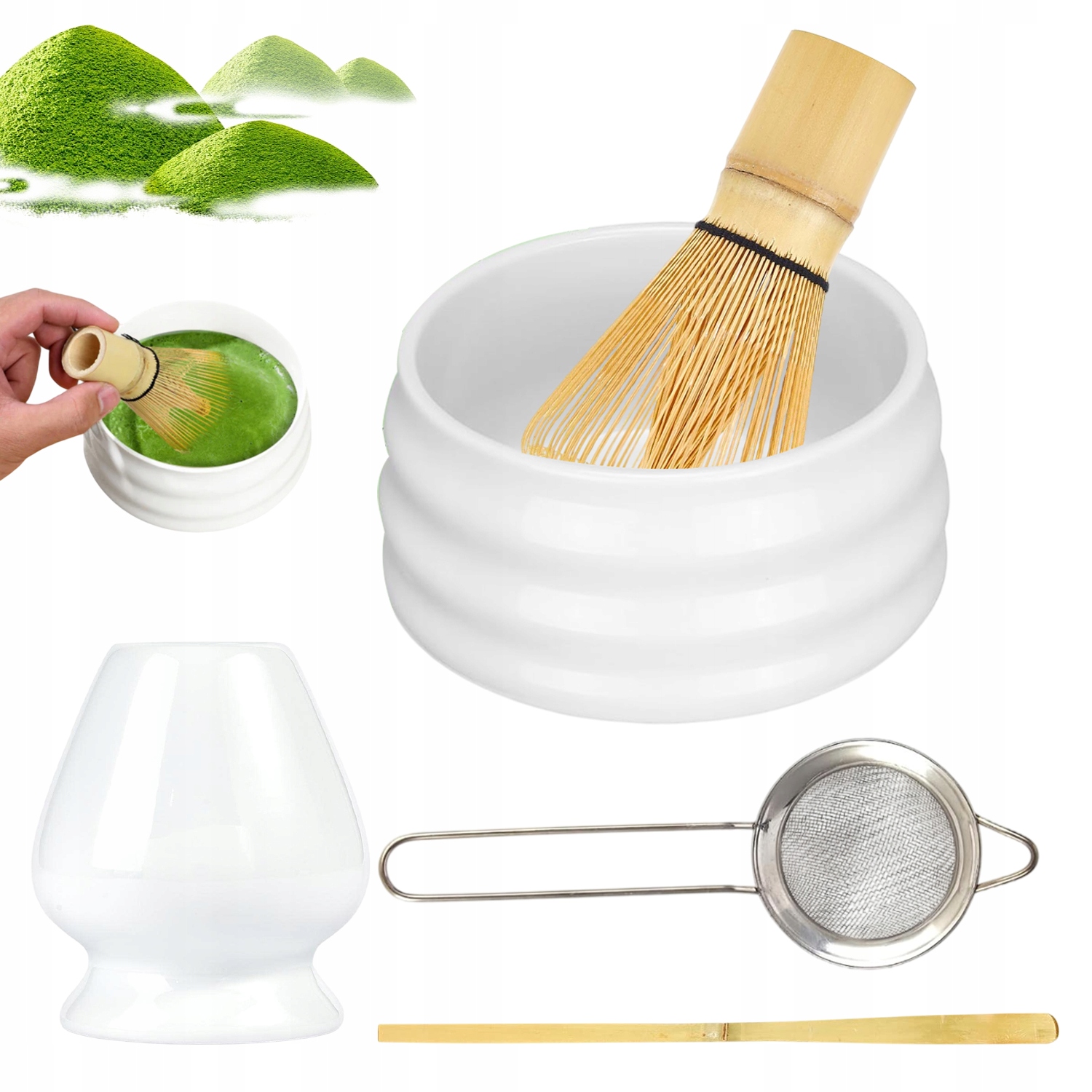 Levně Čaj Matcha Sada Metliček Štětec Lžící Sítkem Dárková Miska