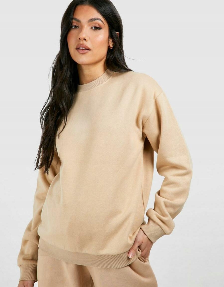 BEŻOWA KLASYCZNA LUŹNA BLUZA DŁUGI RĘKAW GŁADKA BOOHOO 38