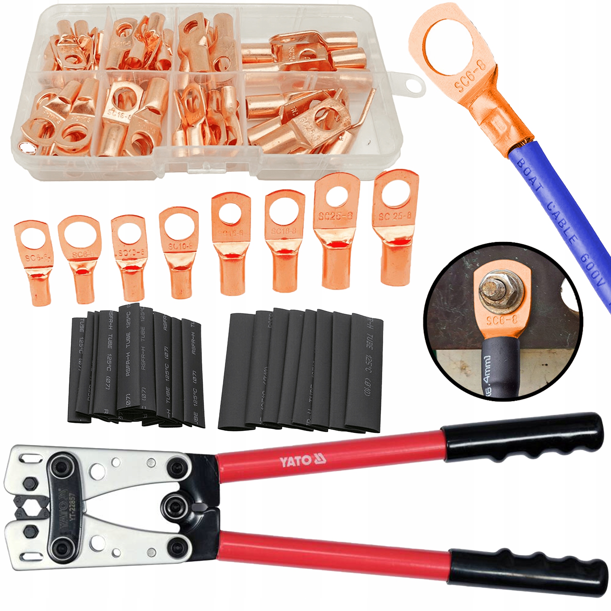 Praska Mechaniczna Yato Zestaw Konektorów Oczkowych 6 25 mm² M6 M8