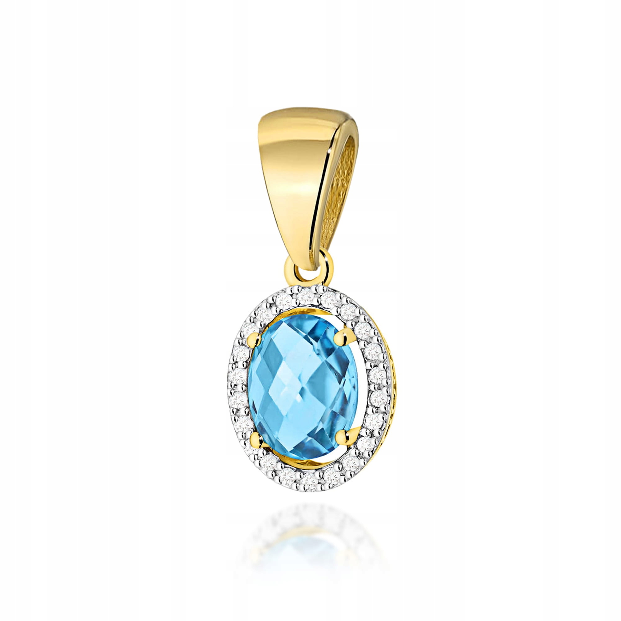 Přívěsek ze zlata 585 modrý Topaz Swiss 1.5g markýza s diamanty 14kt