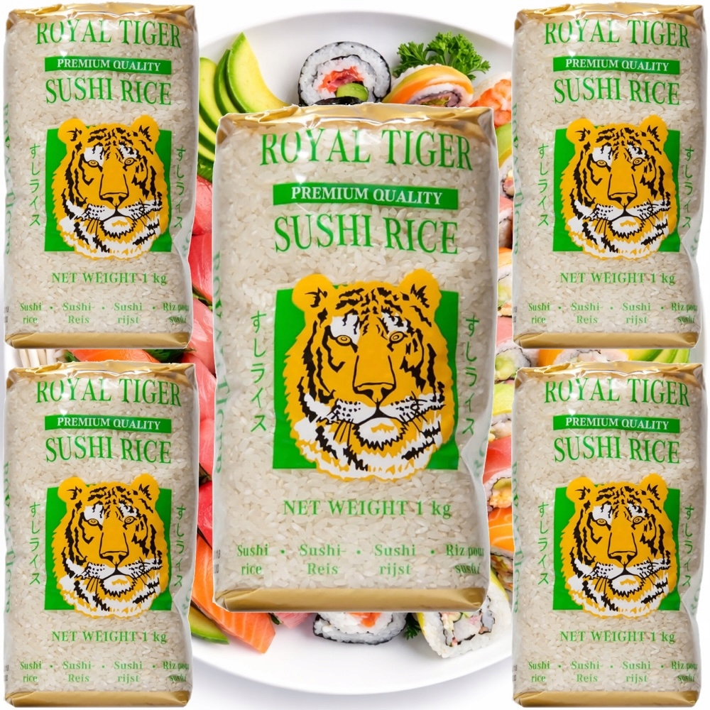 5x Rýže na sushi Rice kulatá lepicí 1 kg 1000 g Royal Tiger