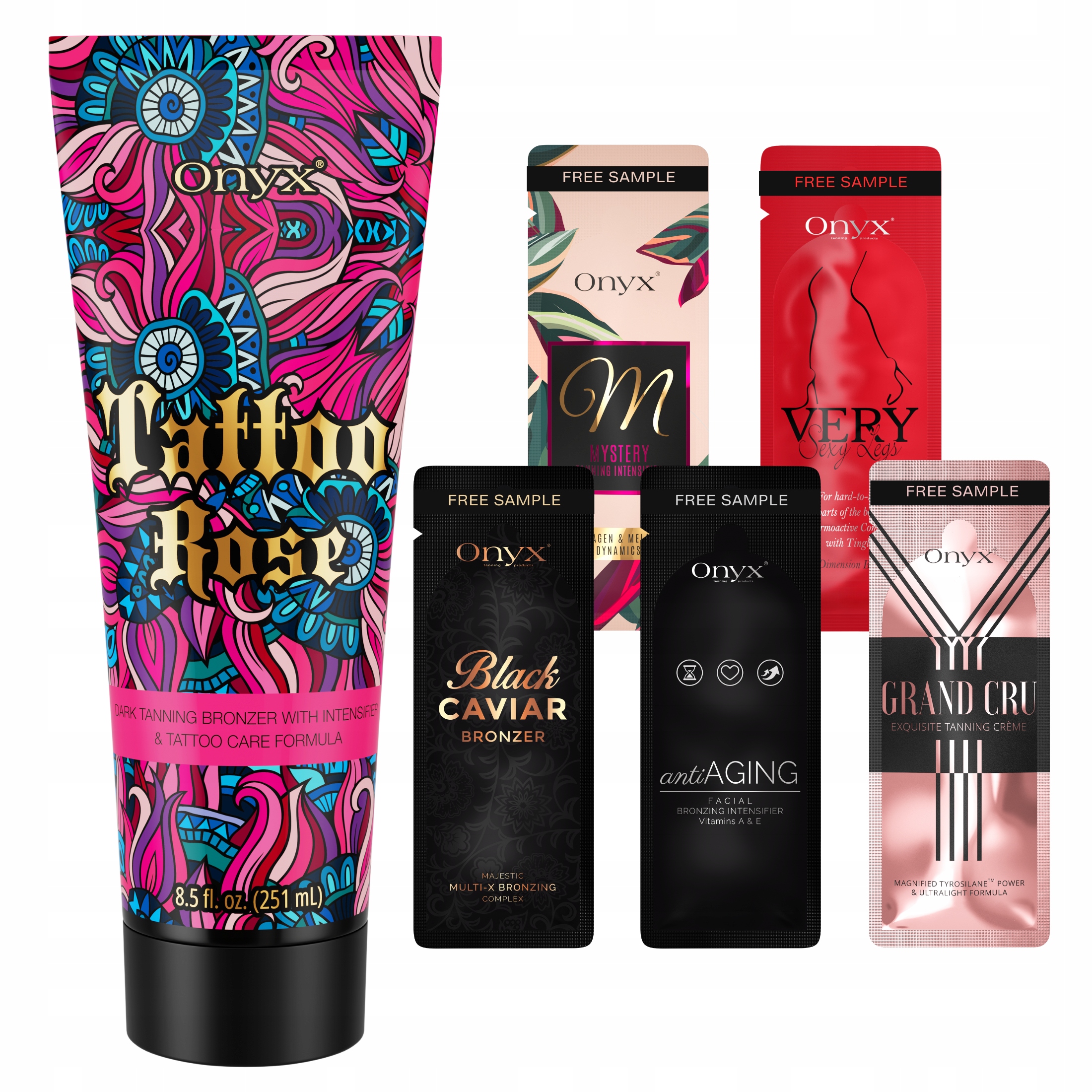 Onyx Tattoo Rose bronzující urychlovač opalování pro ženy vzorky