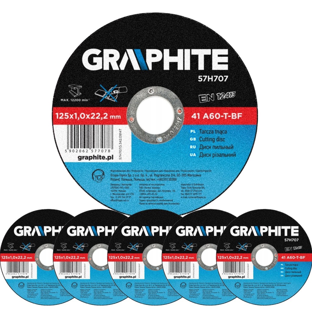 

5x Tarcza tnąca do metalu 125x22.2 Graphite 57H707