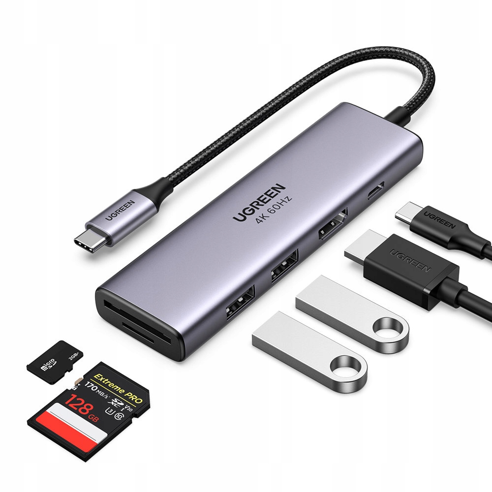 

Ugreen Adapter 5w1 Hub Usb-c Czytnik kart pamięci