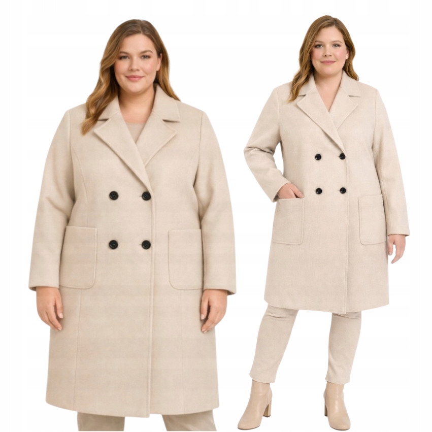 Beżowy Płaszcz Damski Kurtka Przejściowa Kieszenie 52 54 6xl 7xl