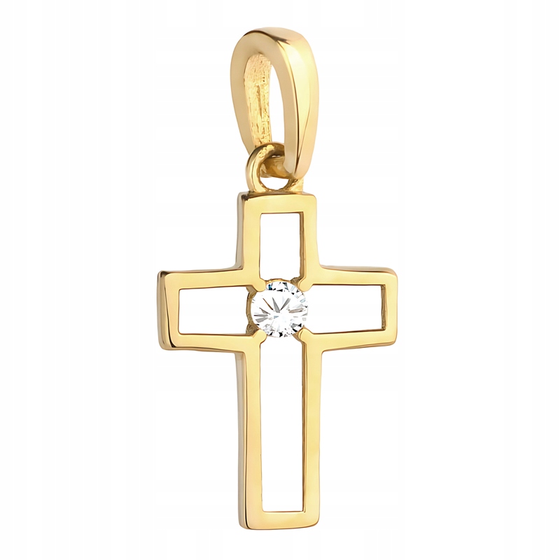 Zlatý Křížek Kříž pr. 585 Klasický ažurový s jednou velkou zirkonií 14k