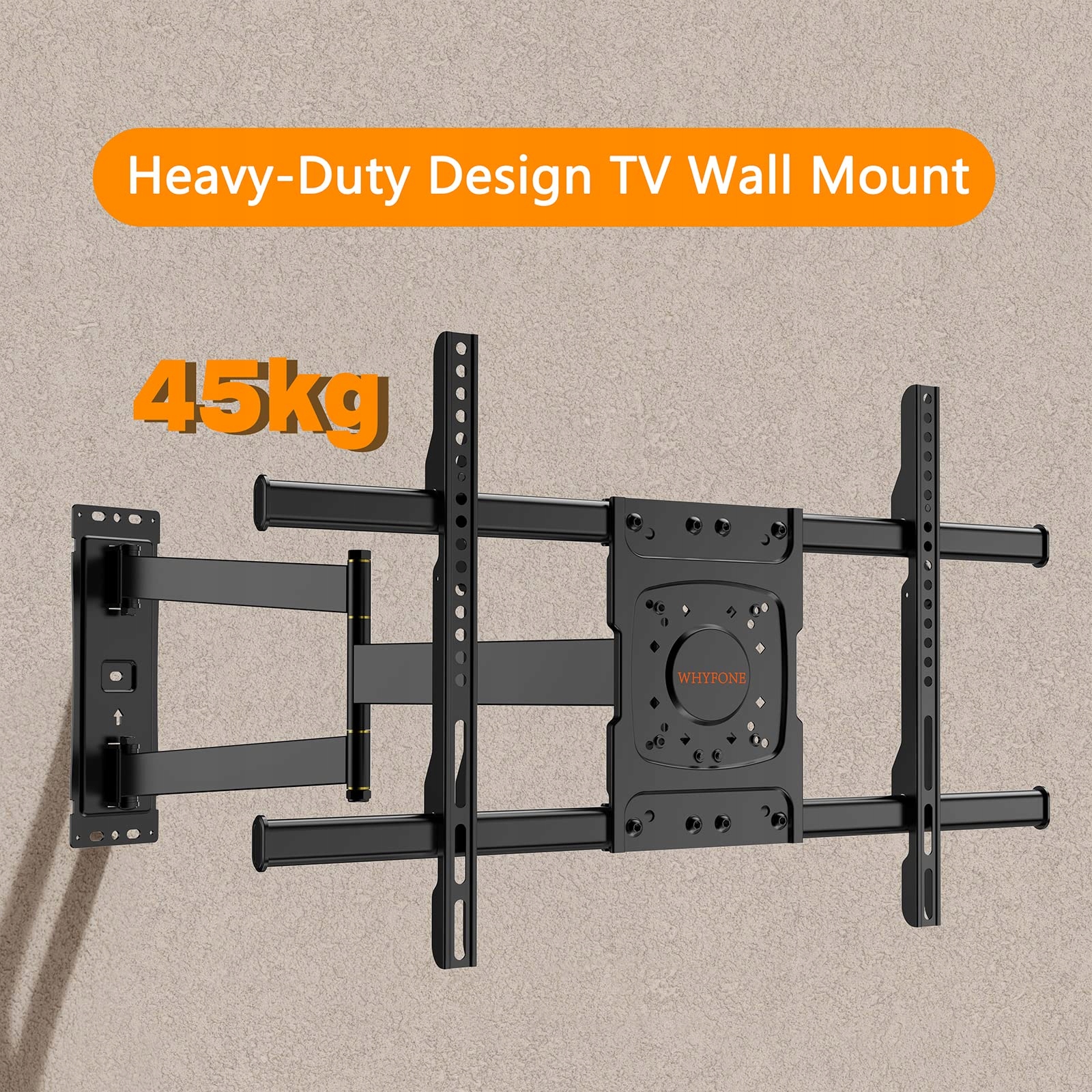 WHYFONE Uchwyt TV Ścienny 32-70 Cal Neigany Obrotowy Do 45kg VESA 600x400 — miniatura 2