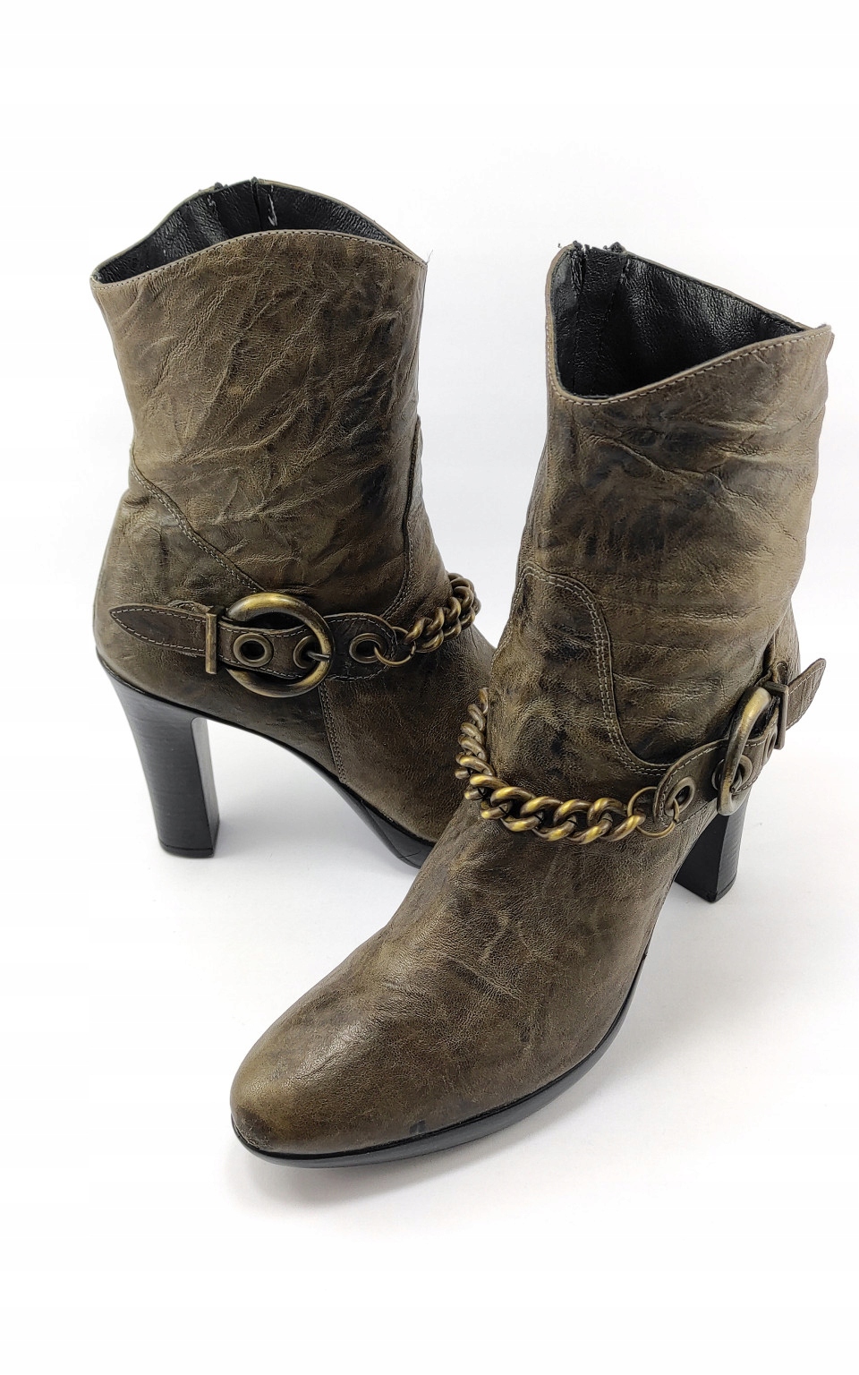 botki ozdoby brązowe 40 Nosek migdałowy