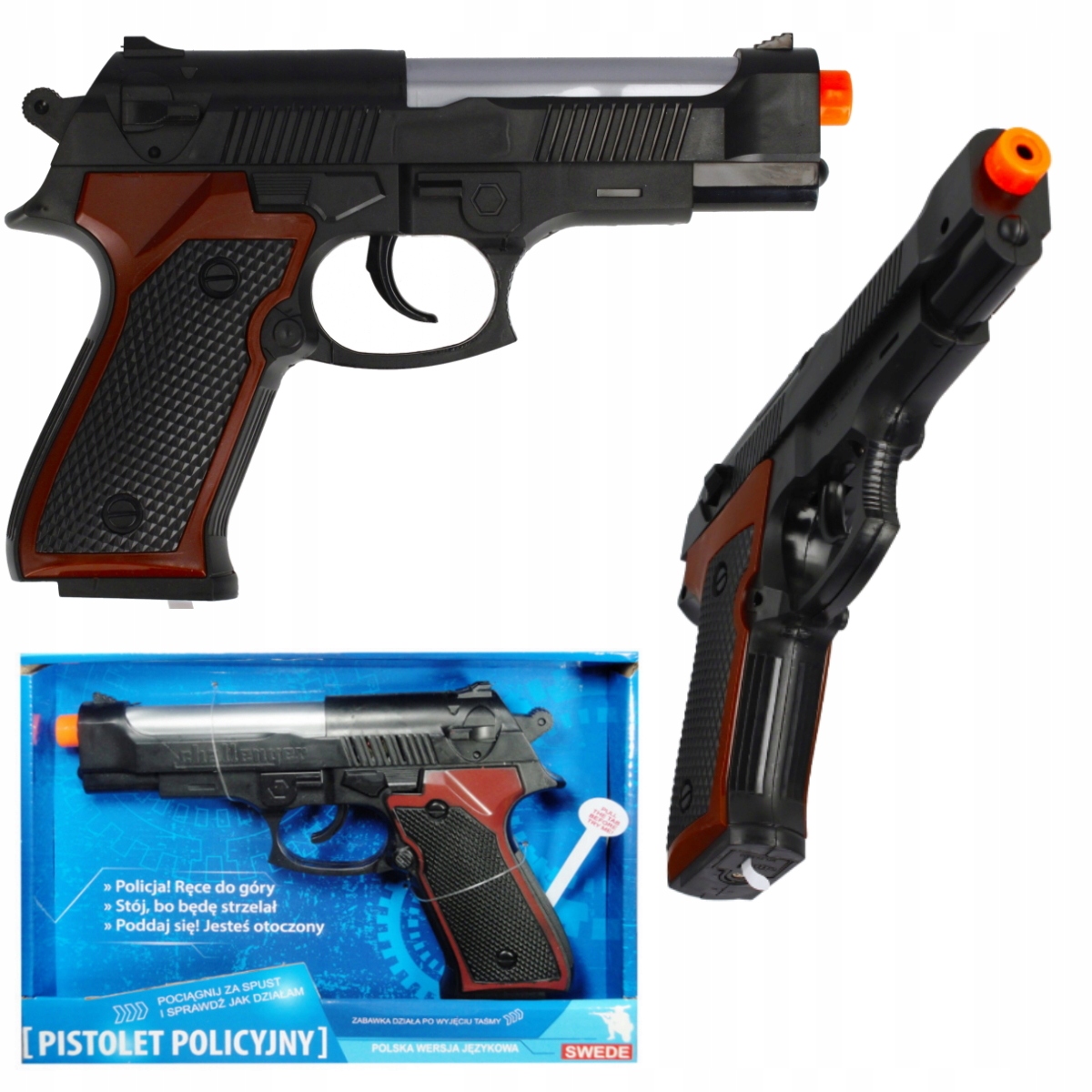 DUŻY PISTOLET POLICYJNY Z DŹWIĘKIEM I KOMENDAMI