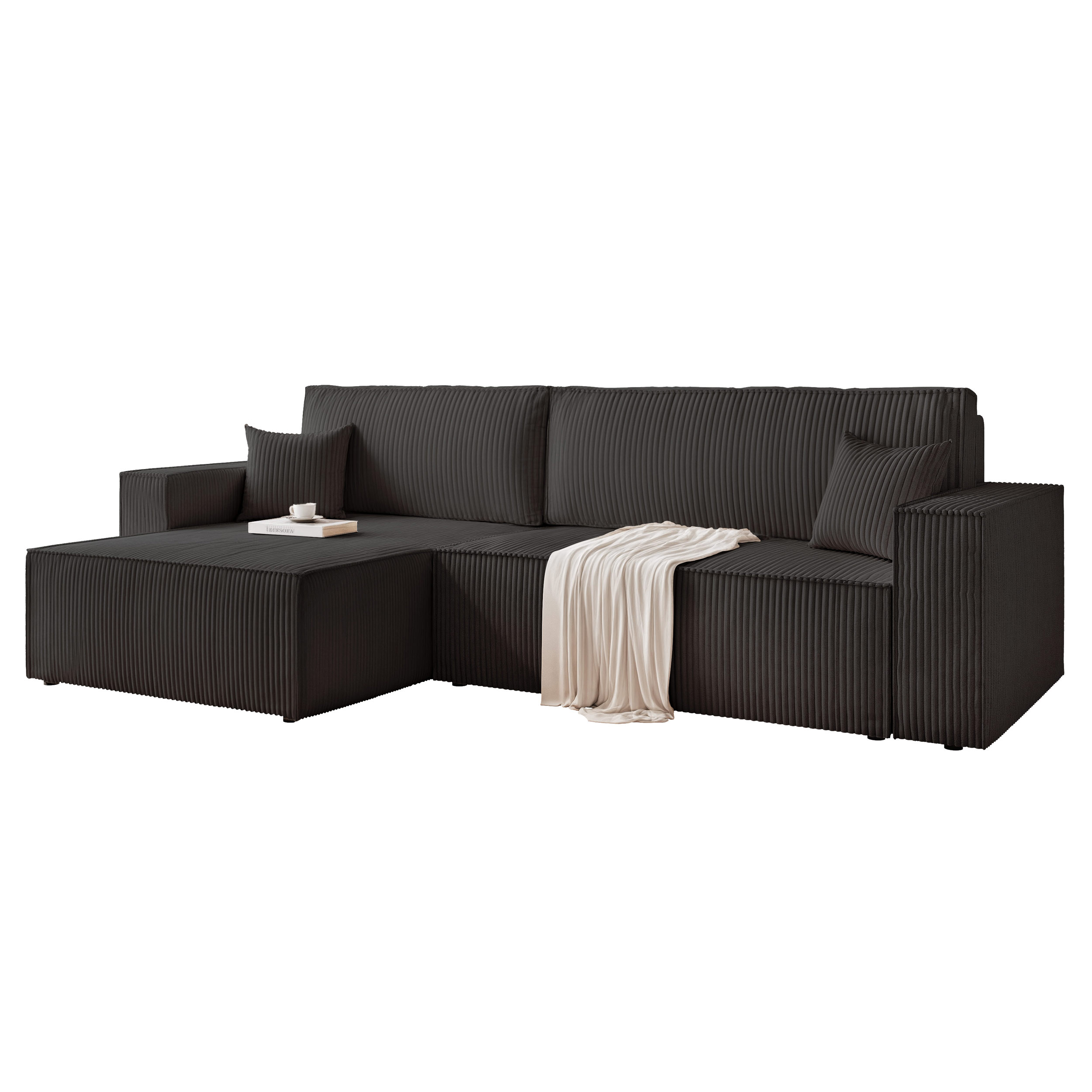 Rohová Sedací Souprava Paris XL 276 cm, funkce spaní, úložný box, černá barva