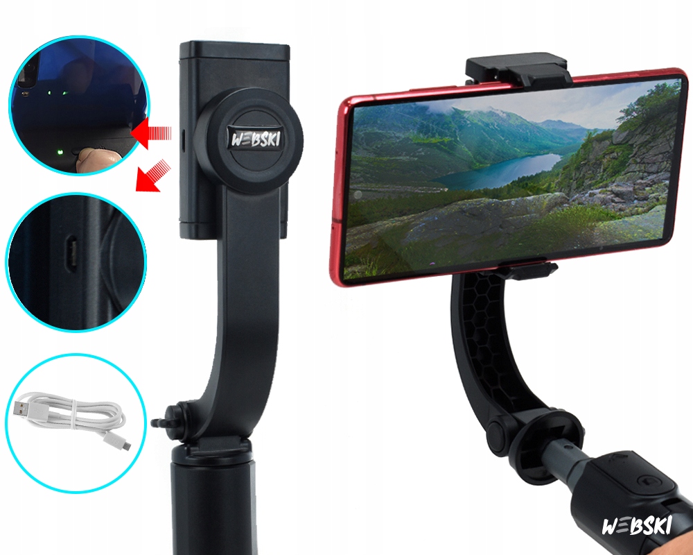 SELFIE-STICK TRIPOD STATYW KIJ OBROTOWY Z GIMBALEM DO TELEFONÓW APARATÓW Waga produktu 0.3 g