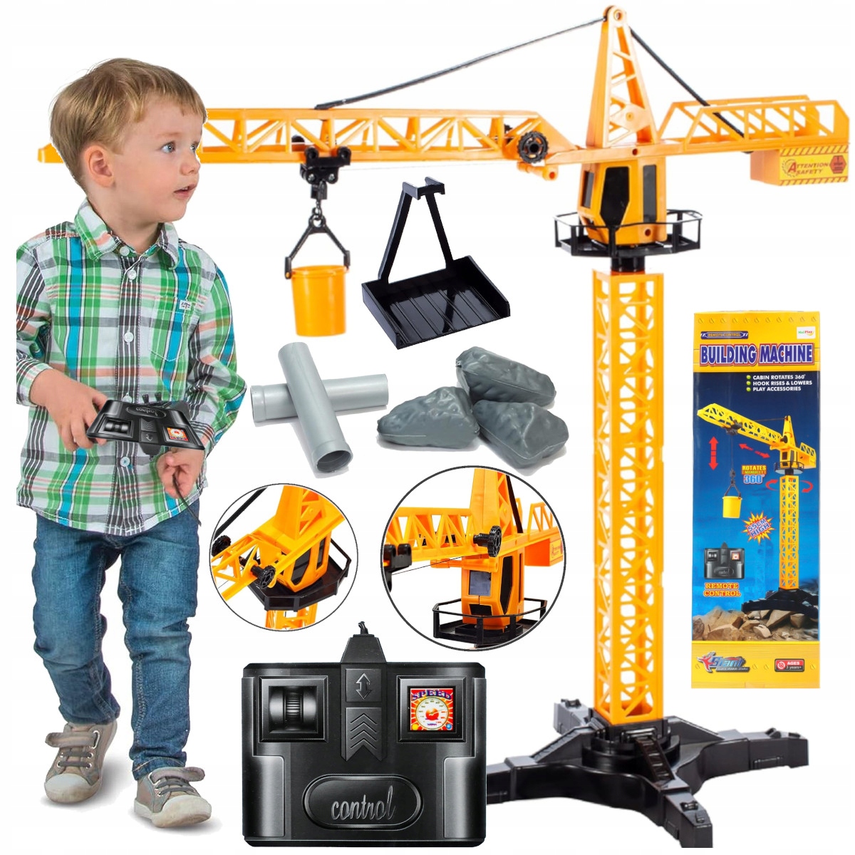 DŹWIG ZDALNIE STEROWANY ŻURAW BUDOWLANY Z PILOTEM NA KABEL podnosi wiaderko Stan opakowania oryginalne