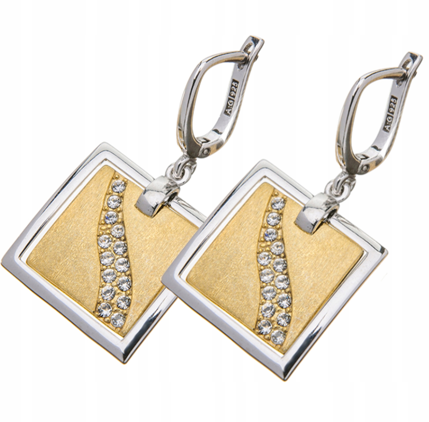 Náušnice Stříbrno Zlaté S Dlouhými Anglickými Čtverci