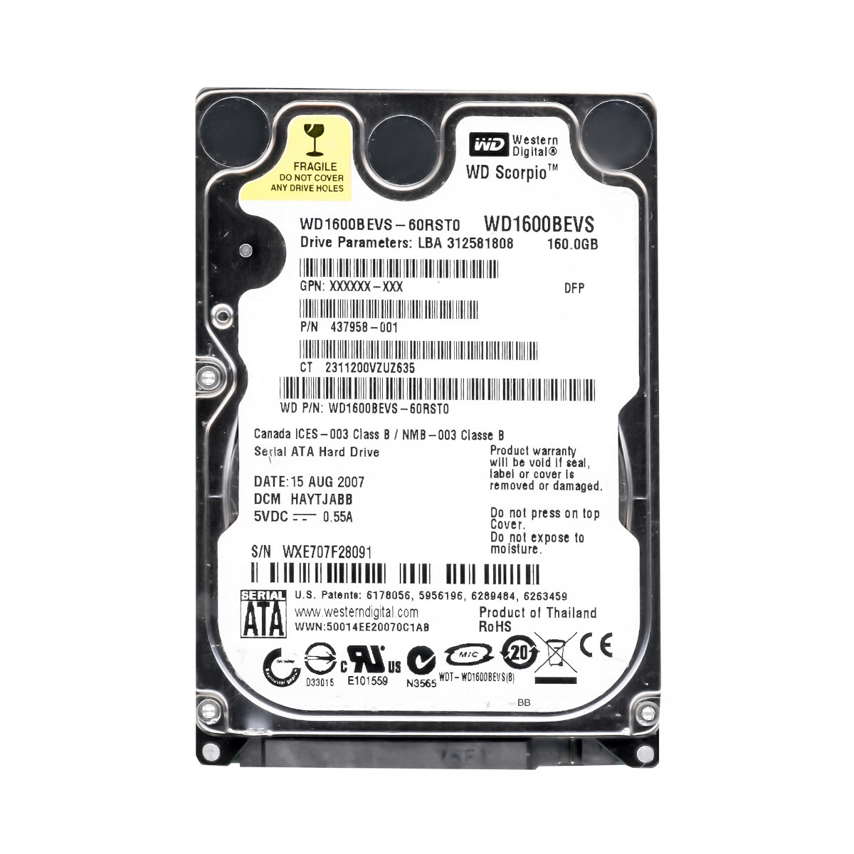 Wd Scorpio 160GB 5.4k 8MB Sata 2.5'' WD1600BEVS