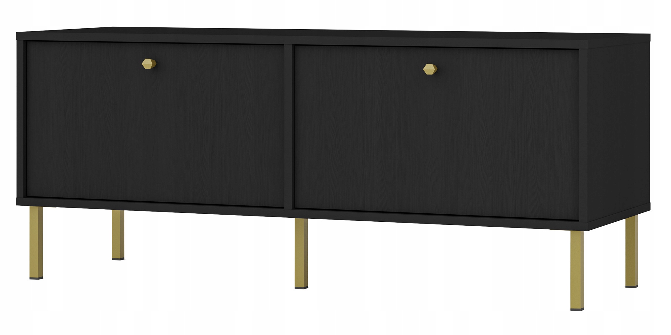 Dvoudveřová Rtv skříňka Oktio 121 cm černá grafit na zlatých nohách