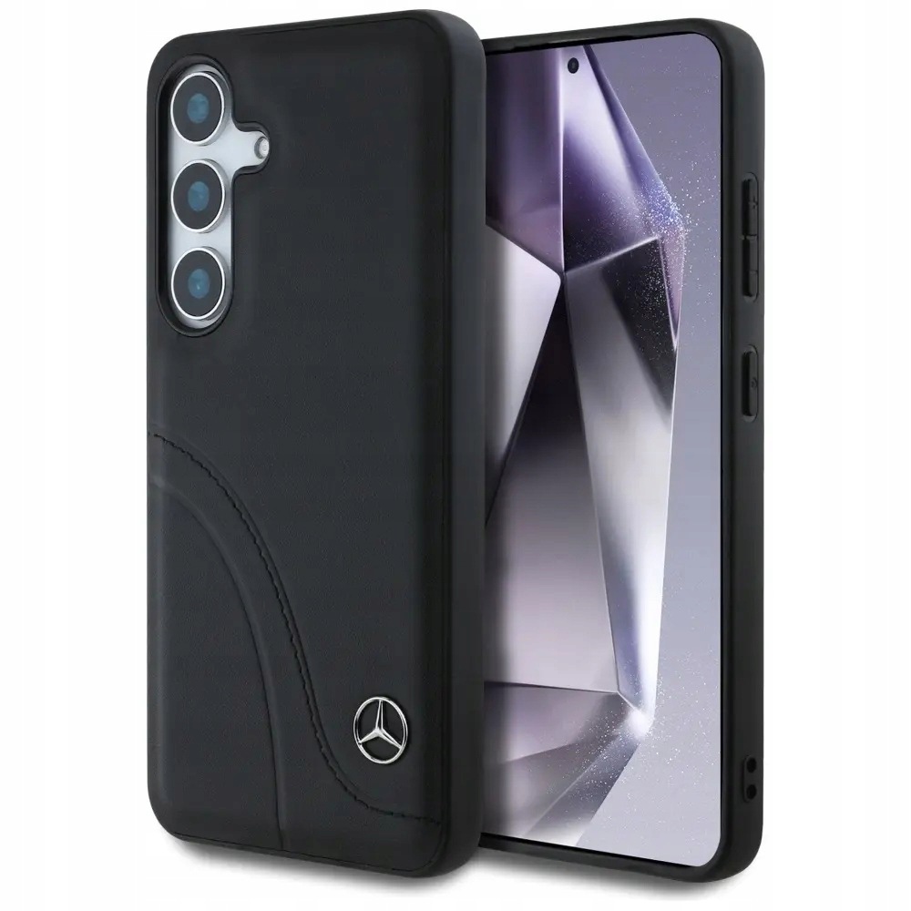 Etui Mercedes Leather Curved Stitches na Samsung Galaxy S25 czarne