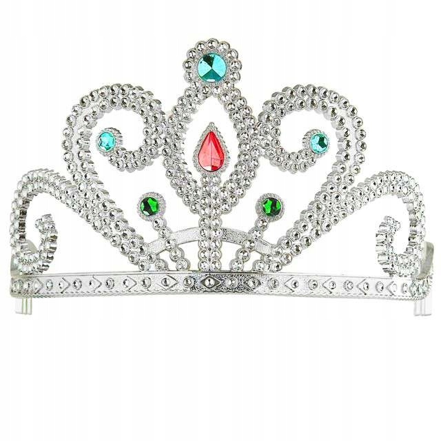 KORONA party TIARA KRÓLEWNY srebrna KAMYCZKI dama