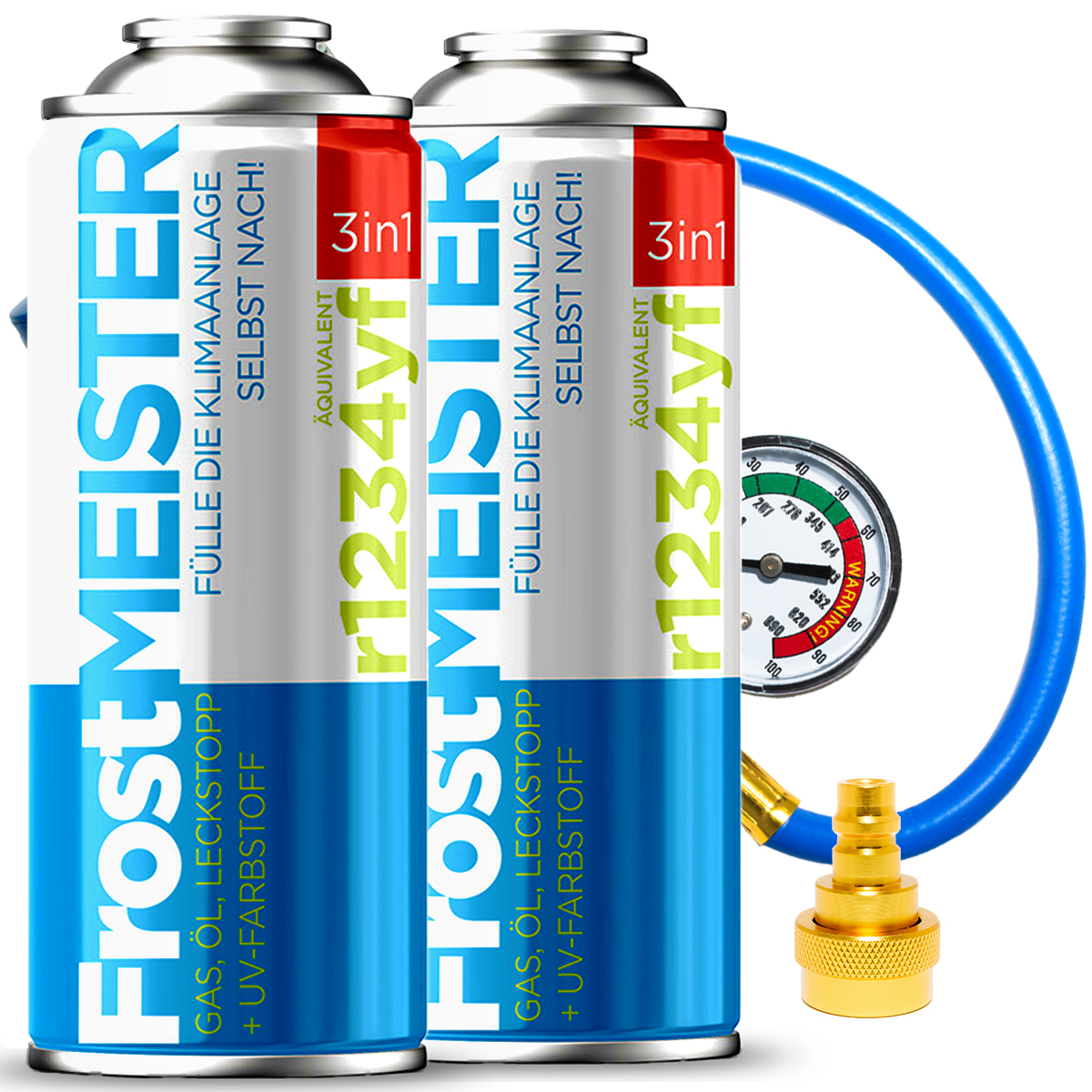 Frostmeister 3v1 400ml 2x Plechovka R1234yf hadice Set chladivo