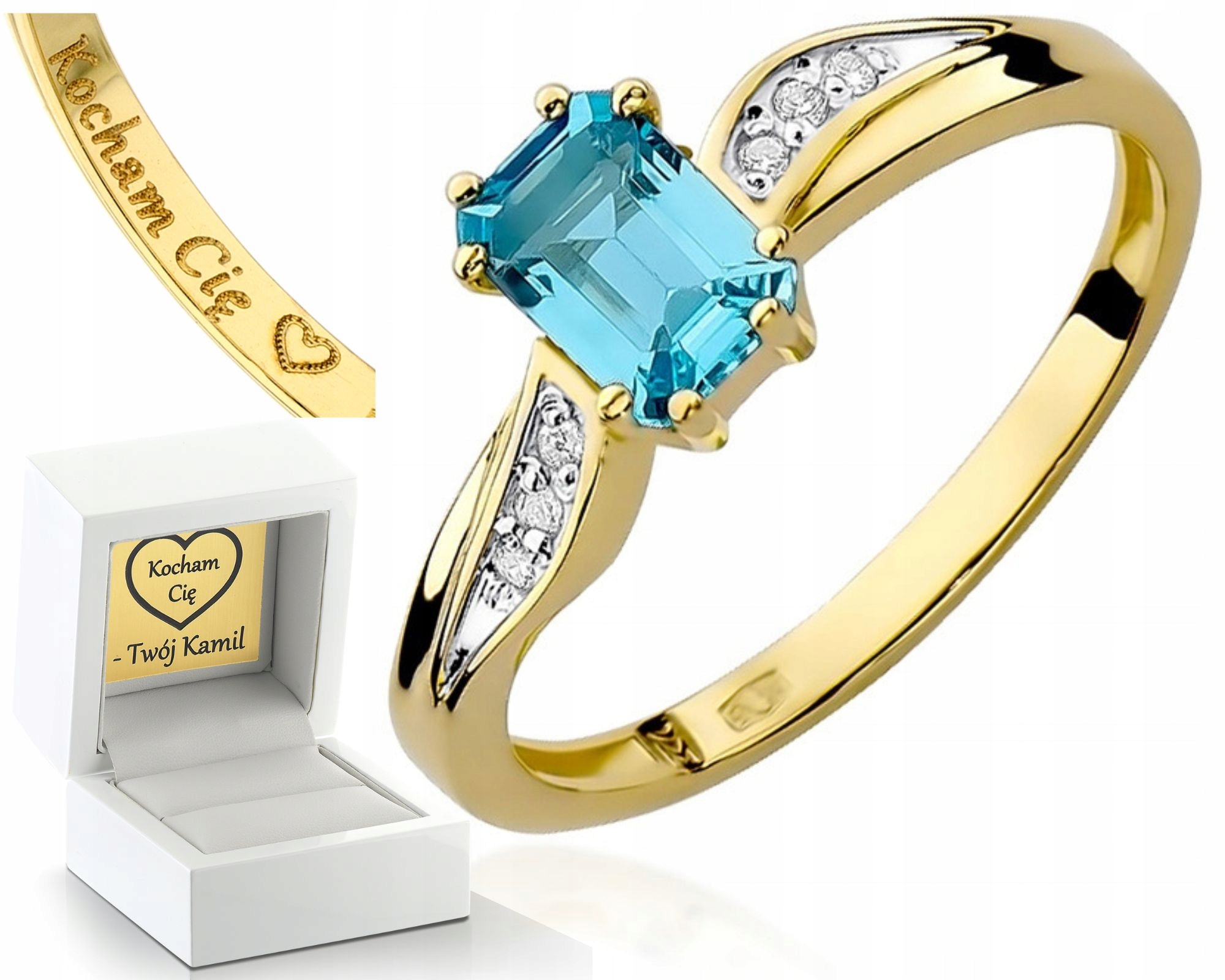 Prstýnek Zlatý Topaz A Brilianty Gravírování Bonus