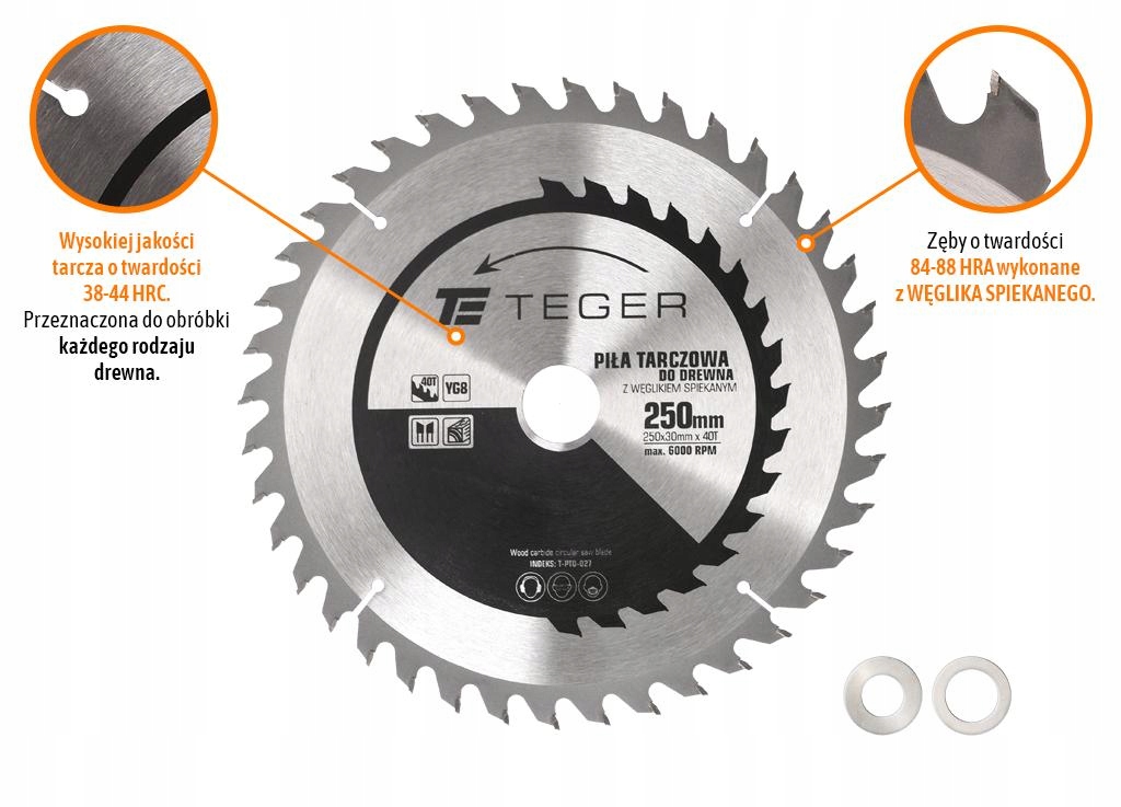 Piła tarczowa do drewna z węglikiem spiekanym 250x30x40T TEGER Marka Teger