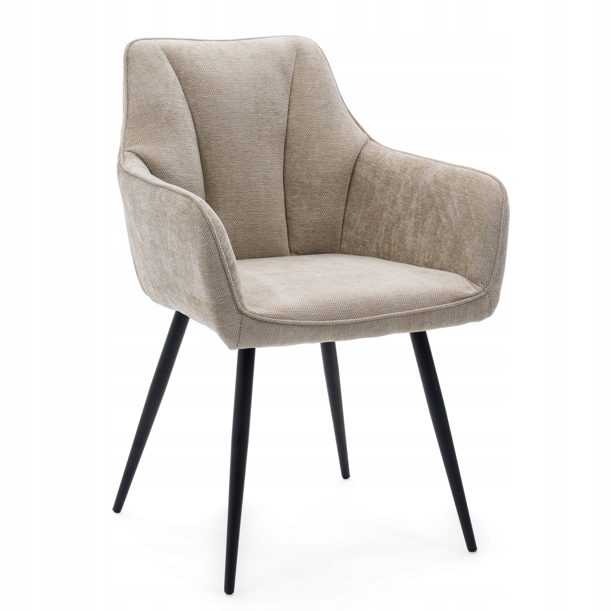 Tmavě béžové křeslo z tkaniny Adele, černé kovové nohy, moderní loft