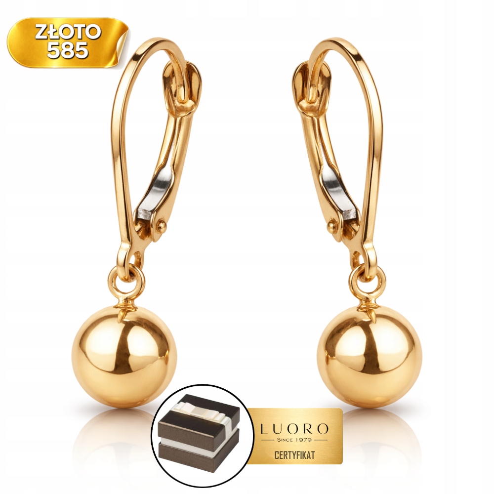 Náušnice Zlaté 585 14K Hladká Kulička Anglické Zapínání 23 MM Elegantní