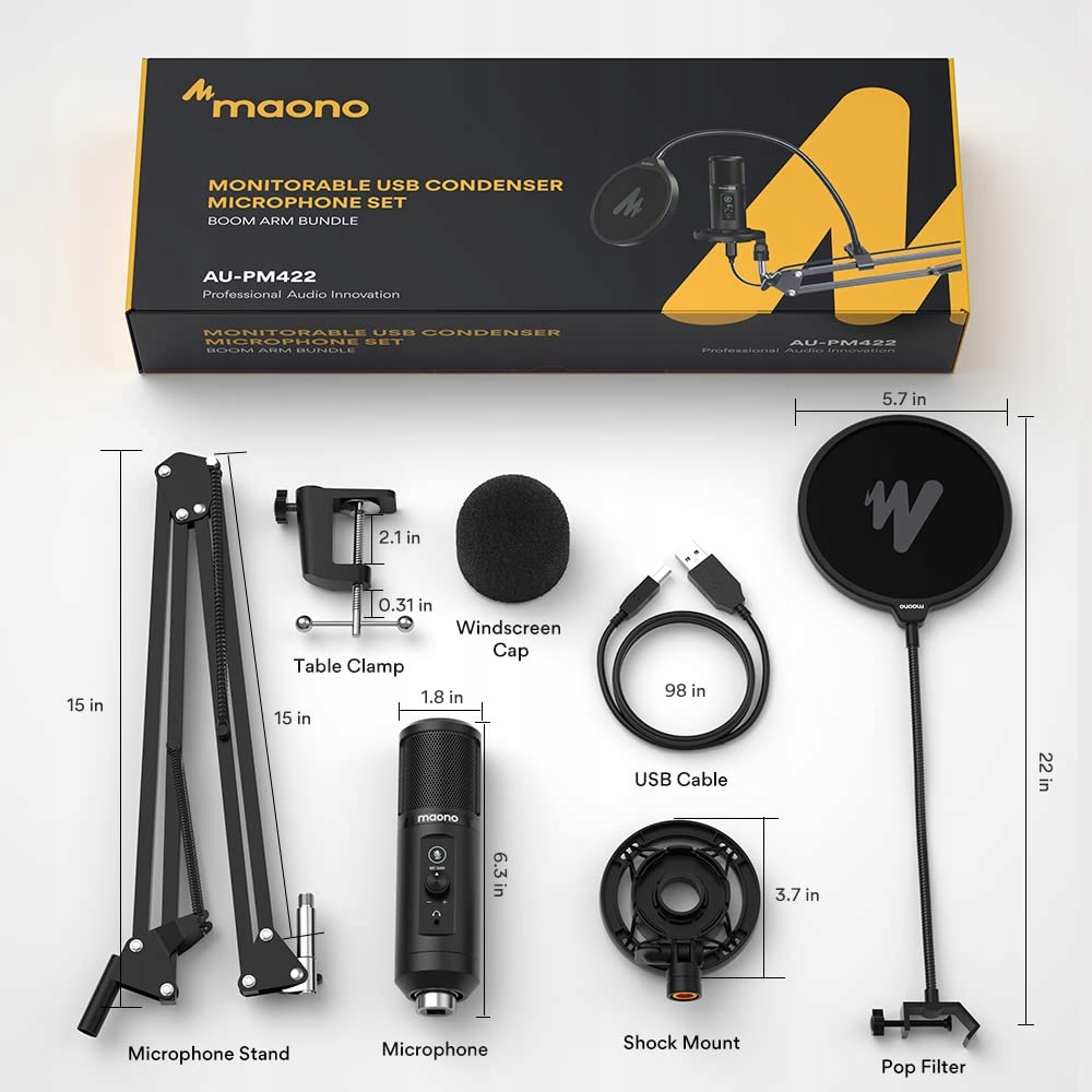 MAONO USB Mikrofon PC AU-PM422 do Podcastów, Gamingu i Streamingu — miniatura 6