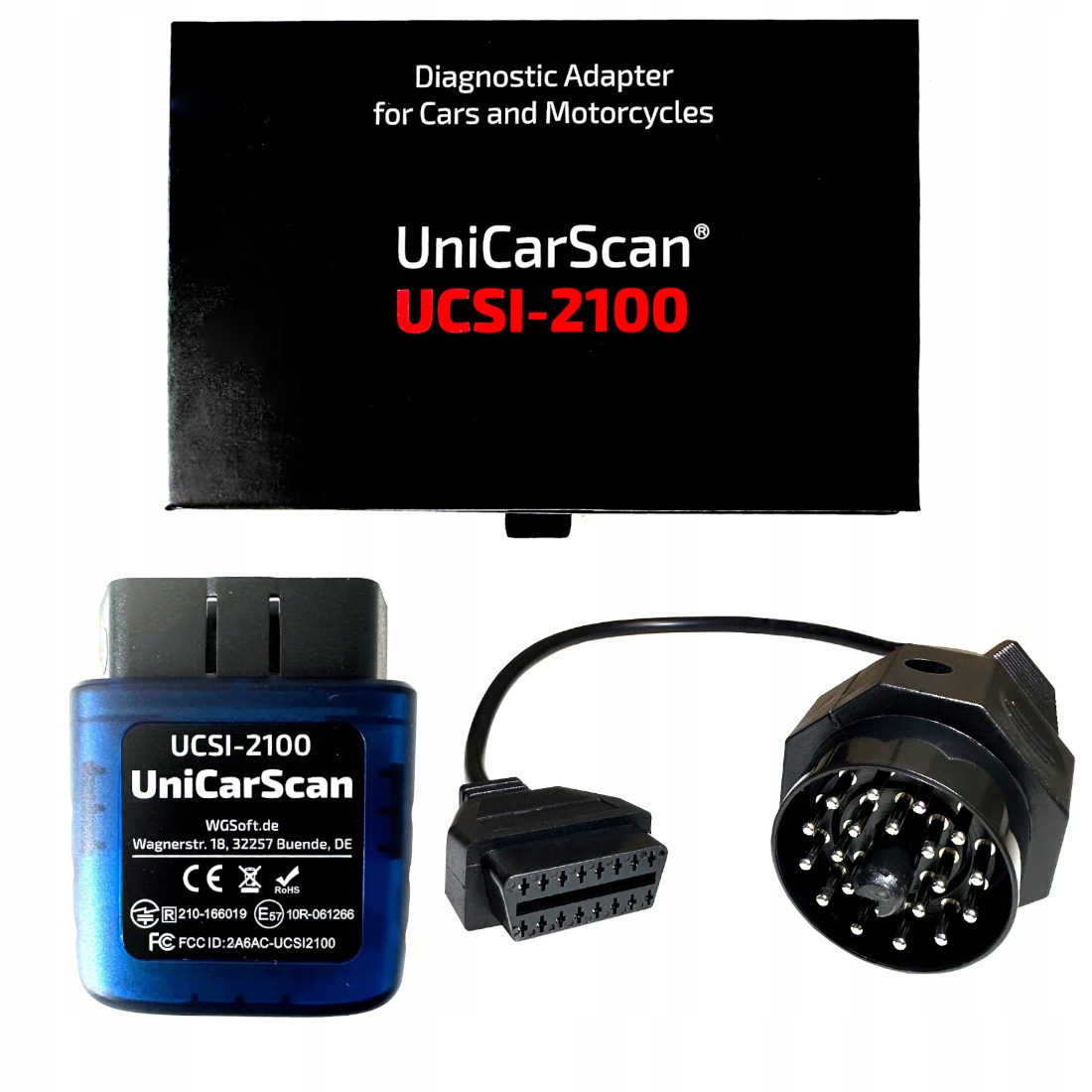 ZESTAW Interfejs diagnostyczny OBD2 UCSI-2100 + Adapter MotoScan BMW 20 PIN