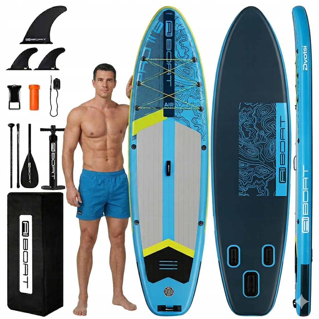 Sup Deska Pompowana Do Pływania Paddle Stand Up Zestaw Niebieski 351cm