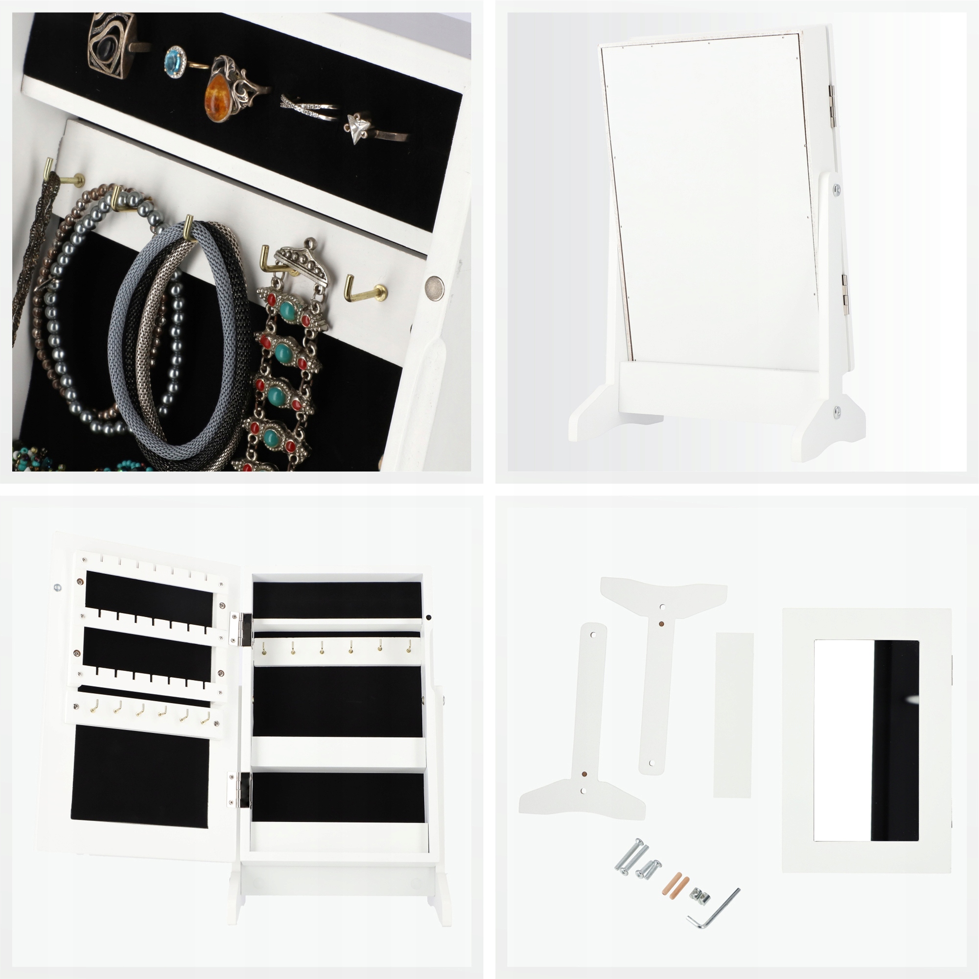 TOALETKA SZAFKA NA BIŻUTERIĘ Z LUSTREM BIAŁA Szerokość mebla 21 cm