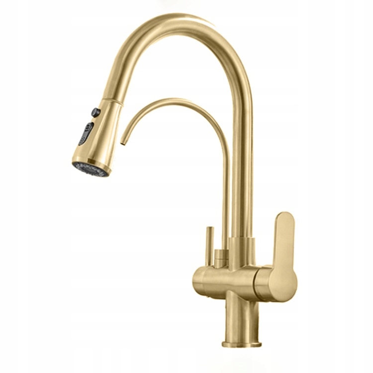 Kuchynská batéria zlatá Trojcestná pre filtre Larenso Gold Mosadzná Výtoková Súprava