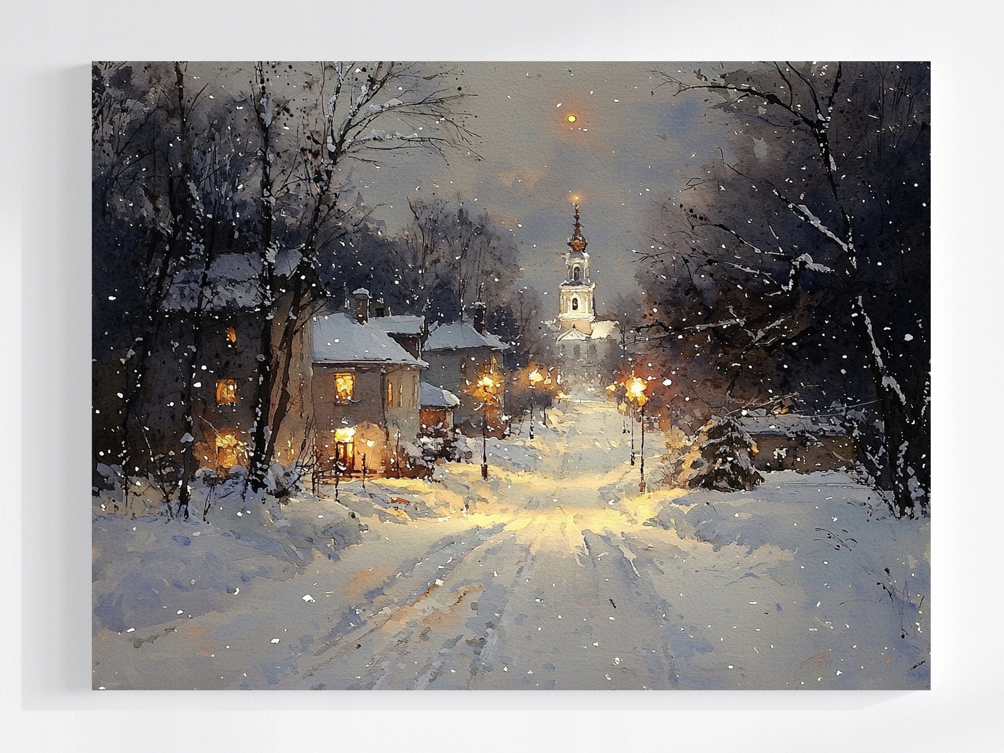 Obraz Na Plátně Canvas Zima Sníh Závěje Městečko Ulice Kostel 80x60