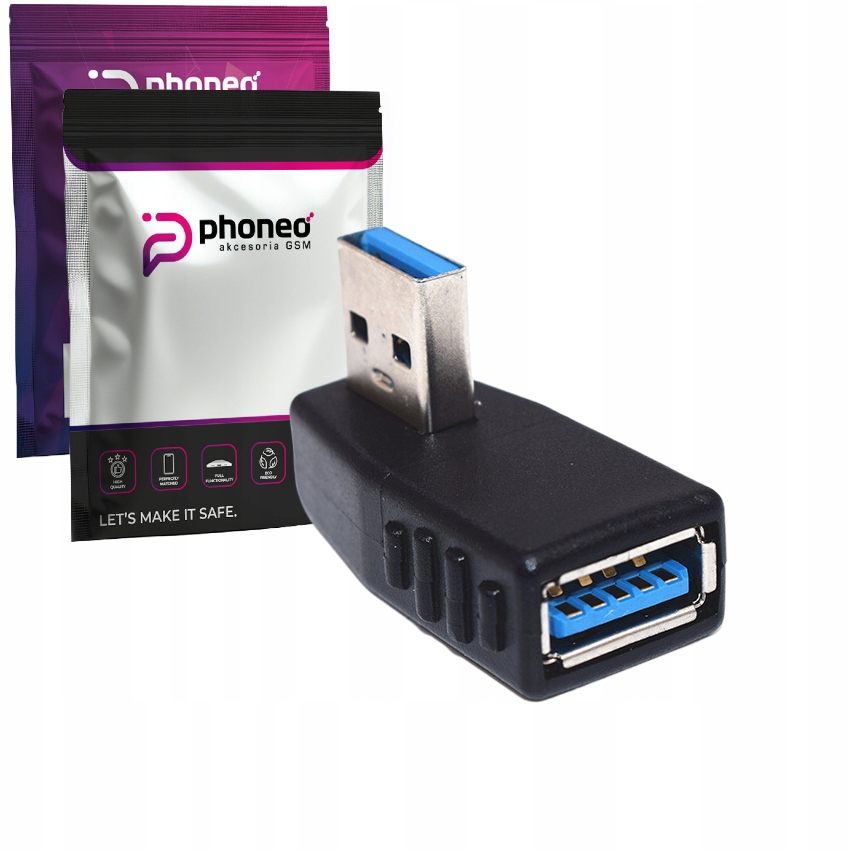 ZŁĄCZKA PRZEJŚCIÓWKA KABLA PHONEO ADAPTER KĄTOWY 90 STOPNI USB 3.0 PRAWY