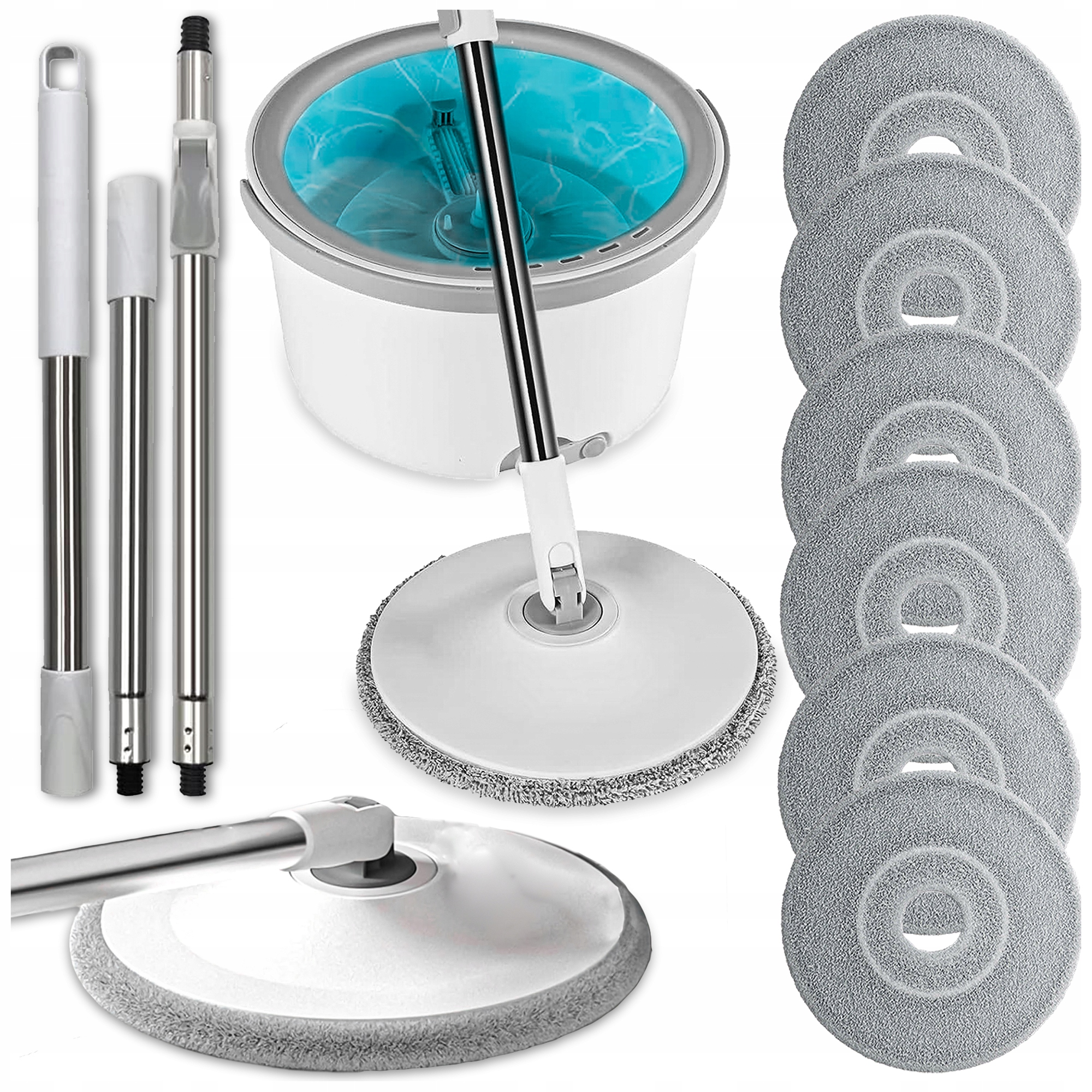 Levně Rotační Turbo Plochý Mop Sada 6 Nástavců Kbelík Se Ždímačem